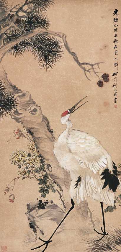 何煜 松鹤 镜心